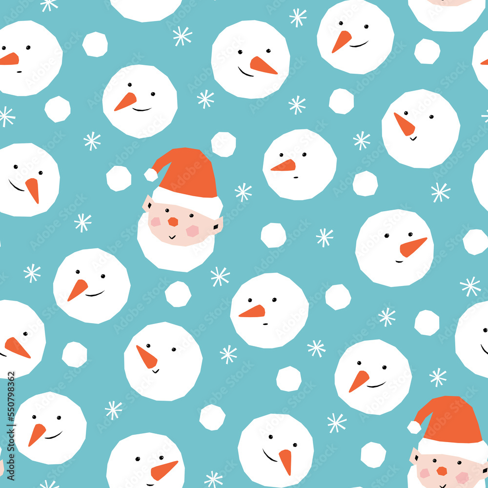 Vector seamless pattern with snowmen and elves