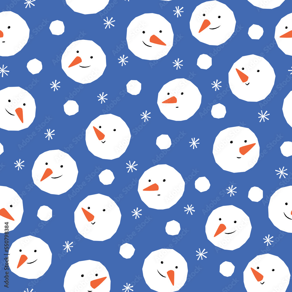 Vector seamless pattern with snowmen and snowflakes