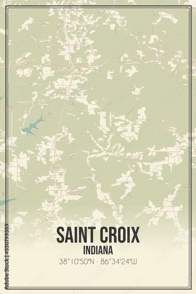 Retro US city map of Saint Croix, Indiana. Vintage street map.