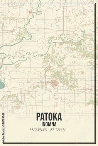 Retro US city map of Patoka, Indiana. Vintage street map. photo