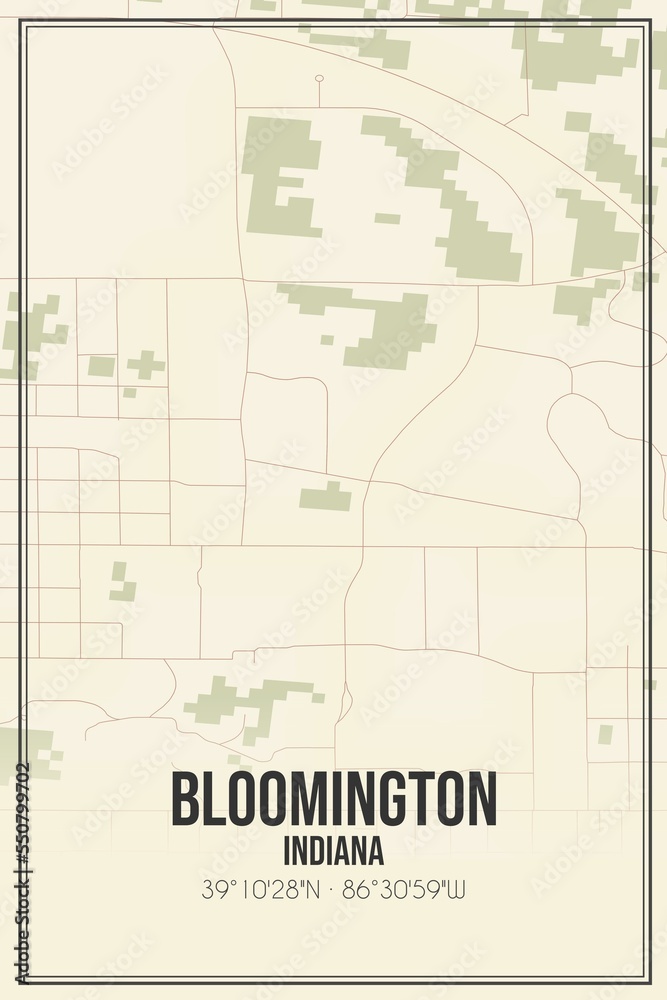 Fototapeta premium Retro US city map of Bloomington, Indiana. Vintage street map.