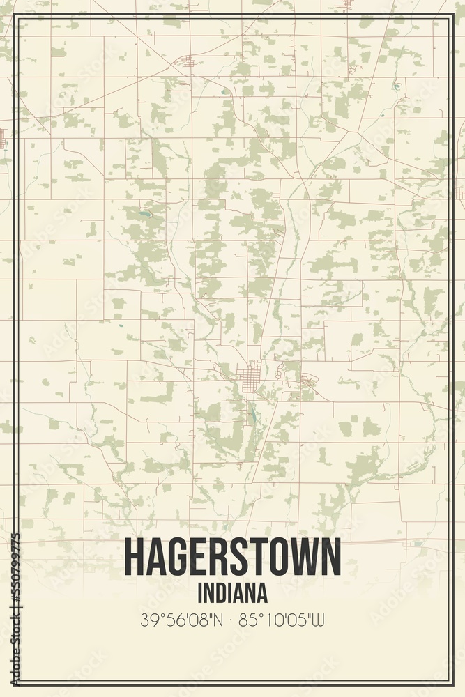 Retro US city map of Hagerstown, Indiana. Vintage street map.