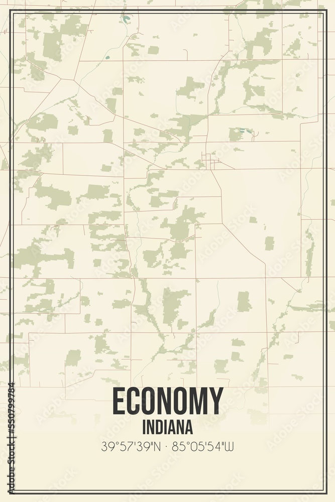 Retro US city map of Economy, Indiana. Vintage street map.