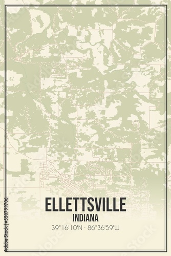 Fototapeta Naklejka Na Ścianę i Meble -  Retro US city map of Ellettsville, Indiana. Vintage street map.