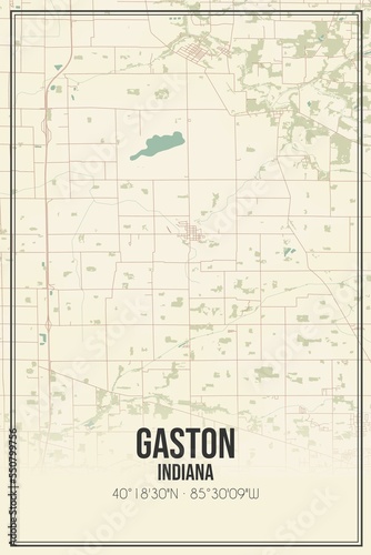 Photography Retro US city map of Gaston, Indiana. Vintage street map.