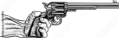 Hand And Western Cowboy Gun Pistol Vintage Woodcut