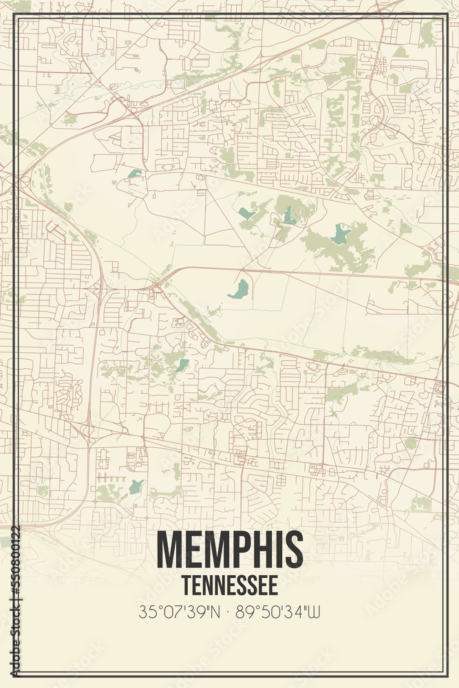 Retro US city map of Memphis, Tennessee. Vintage street map.