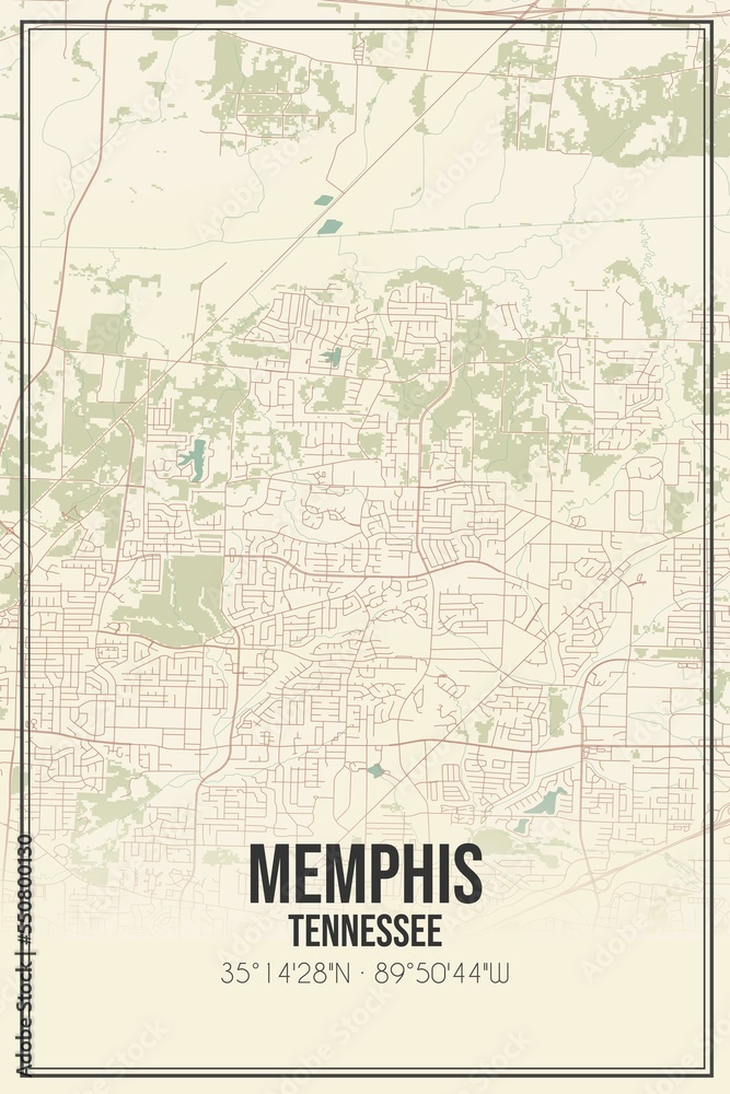 Fototapeta premium Retro US city map of Memphis, Tennessee. Vintage street map.