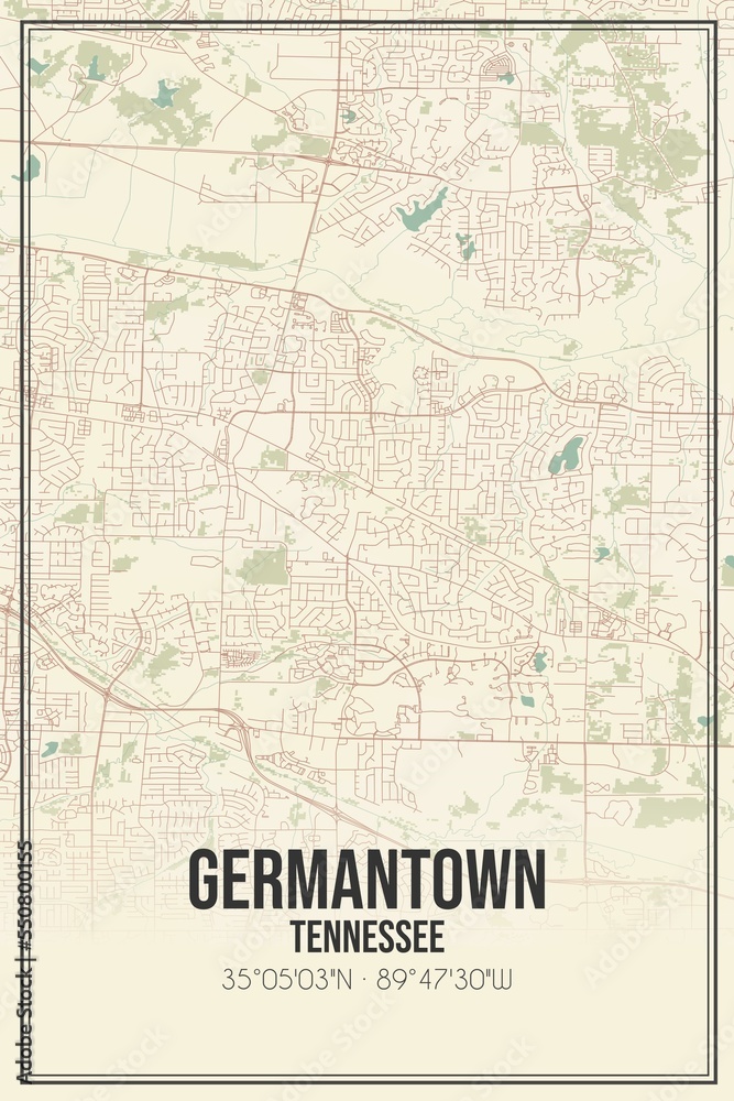Fototapeta premium Retro US city map of Germantown, Tennessee. Vintage street map.