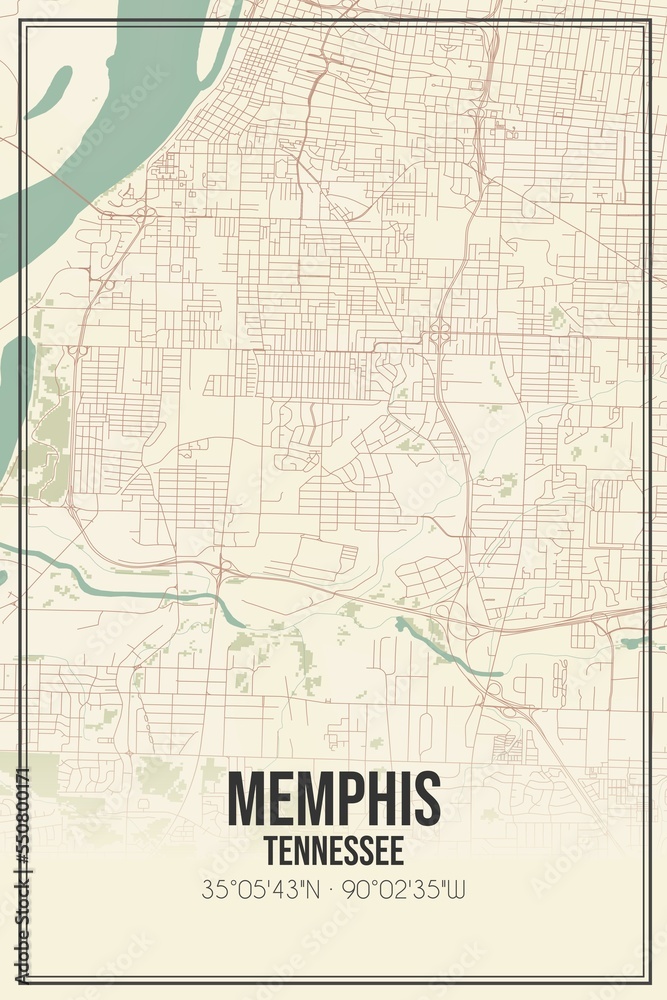 Fototapeta premium Retro US city map of Memphis, Tennessee. Vintage street map.
