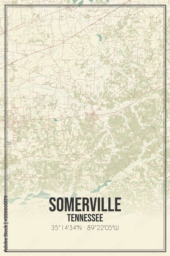 Retro US city map of Somerville, Tennessee. Vintage street map.