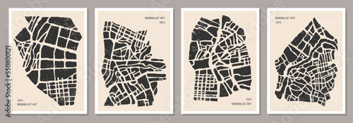 Abstract art with city map, set of minimalist posters ideal for wall decoration