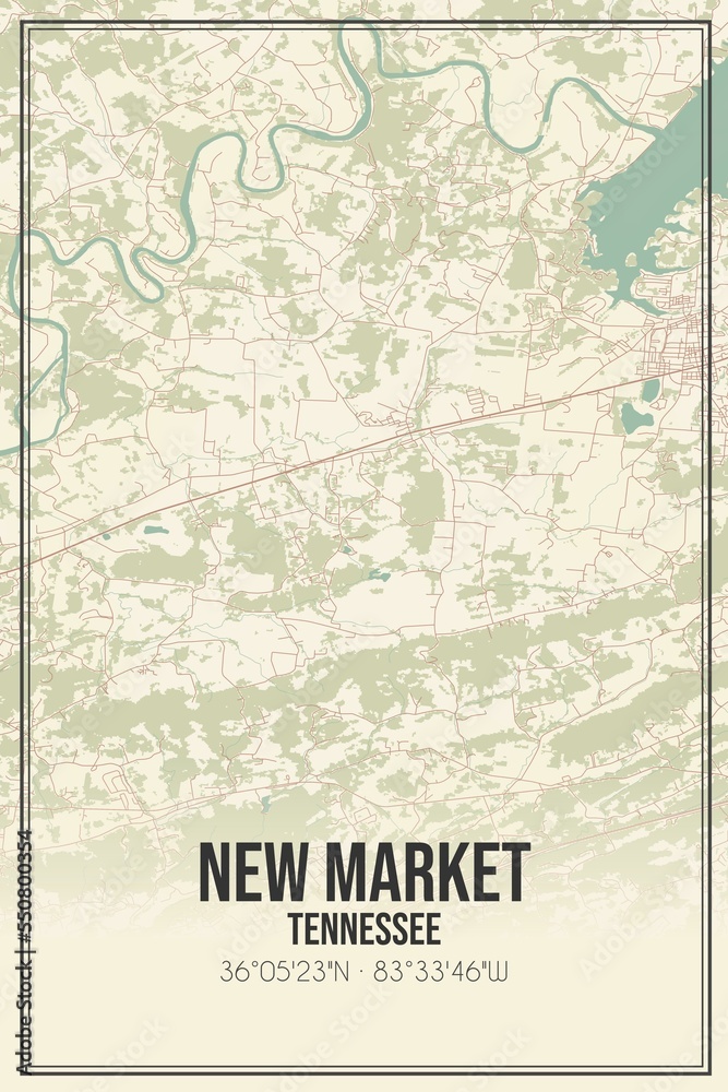 Fototapeta premium Retro US city map of New Market, Tennessee. Vintage street map.