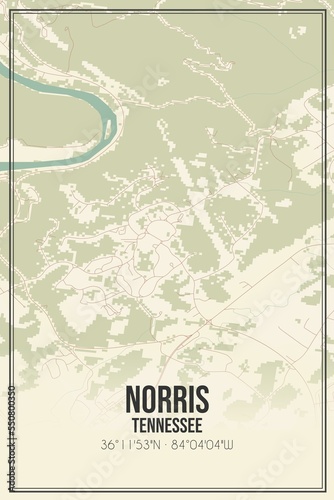 Retro US city map of Norris, Tennessee. Vintage street map. photo