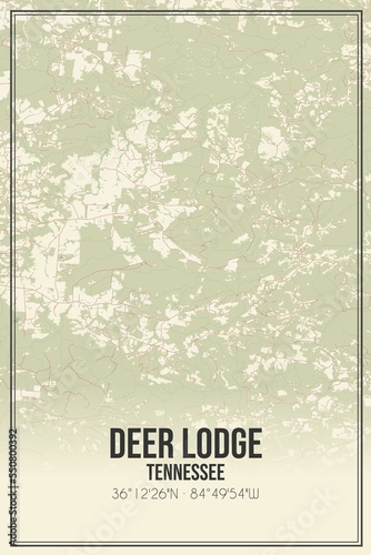 Retro US city map of Deer Lodge, Tennessee. Vintage street map.
