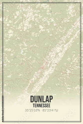 Retro US city map of Dunlap, Tennessee. Vintage street map. photo