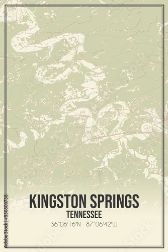 Retro US city map of Kingston Springs, Tennessee. Vintage street map. photo