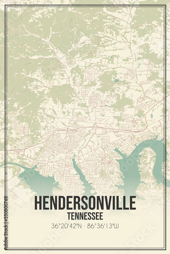 Retro US city map of Hendersonville, Tennessee. Vintage street map. photo