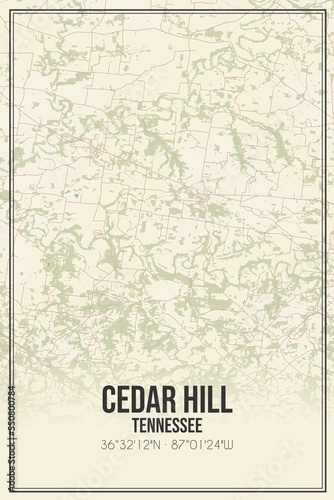Fototapeta Naklejka Na Ścianę i Meble -  Retro US city map of Cedar Hill, Tennessee. Vintage street map.