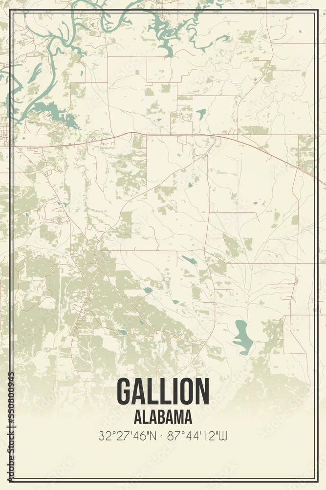 Fototapeta premium Retro US city map of Gallion, Alabama. Vintage street map.