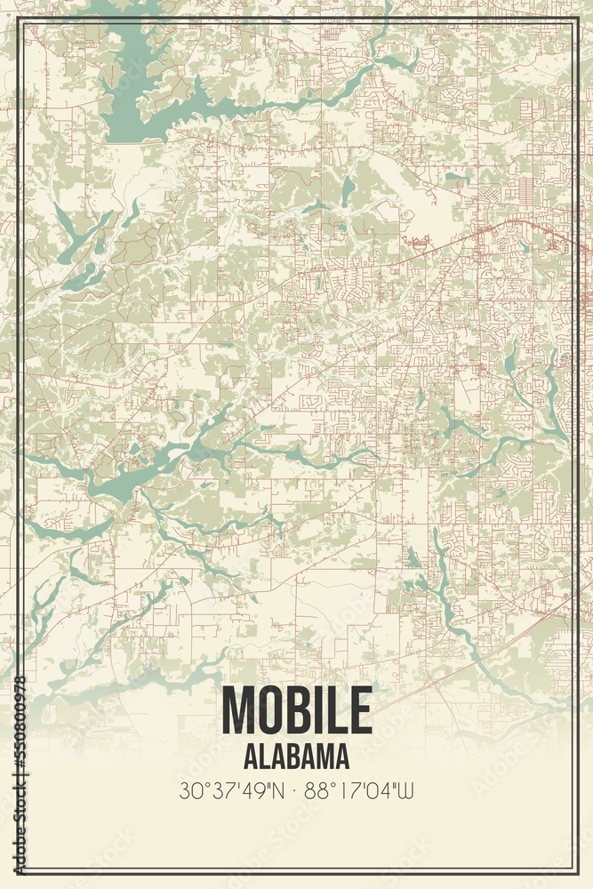 Fototapeta premium Retro US city map of Mobile, Alabama. Vintage street map.