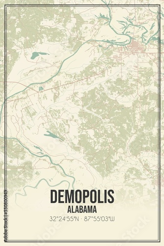 Retro US city map of Demopolis, Alabama. Vintage street map. photo