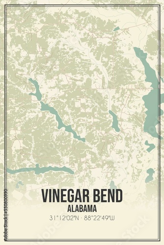 Retro US city map of Vinegar Bend  Alabama. Vintage street map.