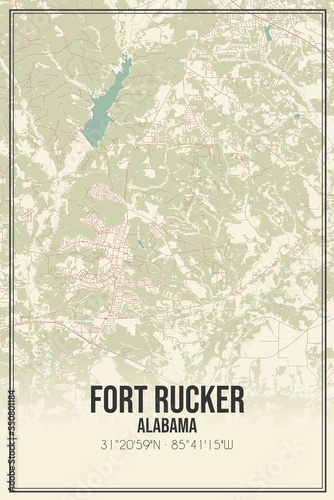 Retro US city map of Fort Rucker, Alabama. Vintage street map. photo