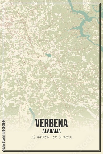 Retro US city map of Verbena, Alabama. Vintage street map. photo
