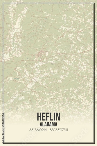Retro US city map of Heflin, Alabama. Vintage street map. photo