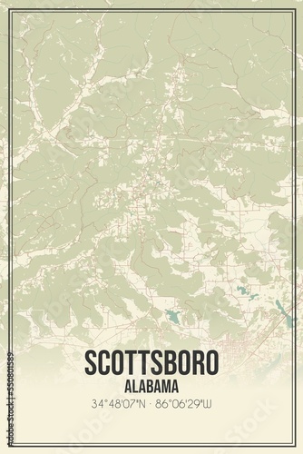 Retro US city map of Scottsboro, Alabama. Vintage street map. photo