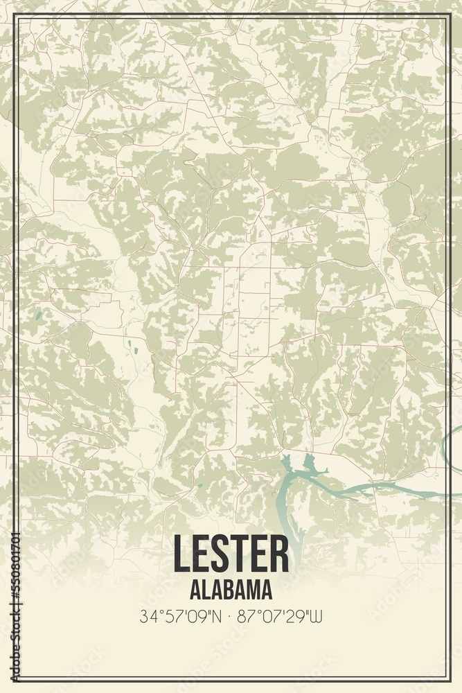 Retro US city map of Lester, Alabama. Vintage street map. Stock Illustration Adobe Stock