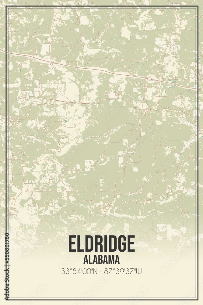 Retro US city map of Eldridge, Alabama. Vintage street map.