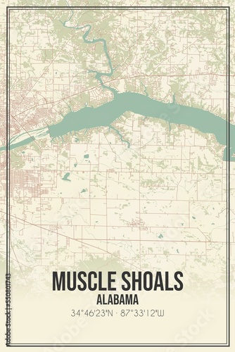 Retro US city map of Muscle Shoals, Alabama. Vintage street map. photo