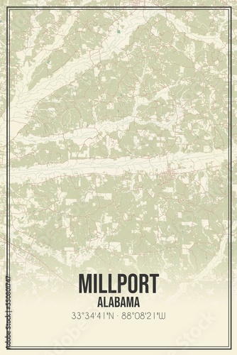 Retro US city map of Millport, Alabama. Vintage street map. photo