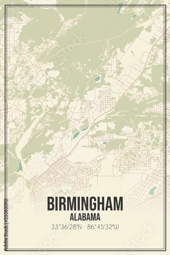 Fototapeta Naklejka Na Ścianę i Meble -  Retro US city map of Birmingham, Alabama. Vintage street map.