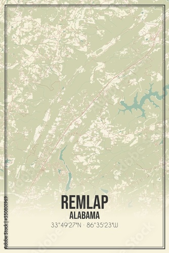 Retro US city map of Remlap, Alabama. Vintage street map. photo