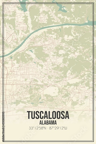 Retro US city map of Tuscaloosa, Alabama. Vintage street map. photo