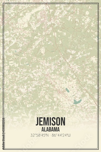 Retro US city map of Jemison, Alabama. Vintage street map. photo