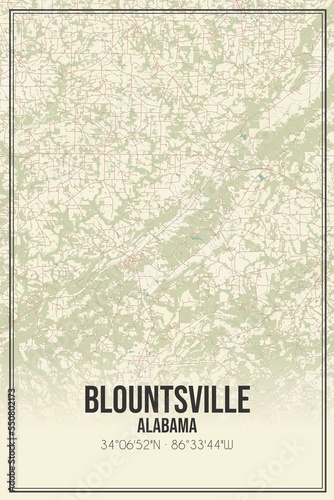 Retro US city map of Blountsville, Alabama. Vintage street map. photo