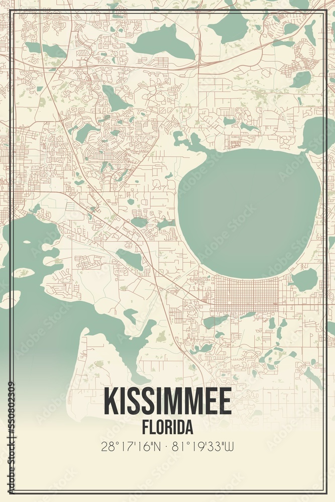 Retro US city map of Kissimmee - 1000 F 550802309 LtMxr0J7Xlae7SsUwRRds4V7iaZQgSET