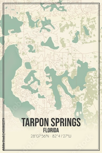 Obraz na płótnie Retro US city map of Tarpon Springs, Florida. Vintage street map. w salonie