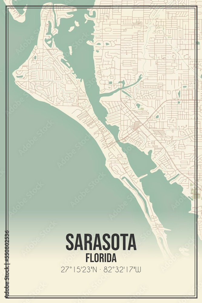 Fototapeta premium Retro US city map of Sarasota, Florida. Vintage street map.