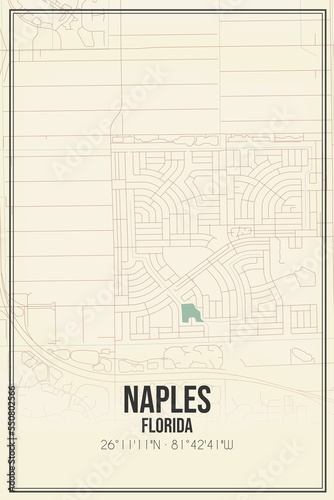 Retro US city map of Naples, Florida. Vintage street map.