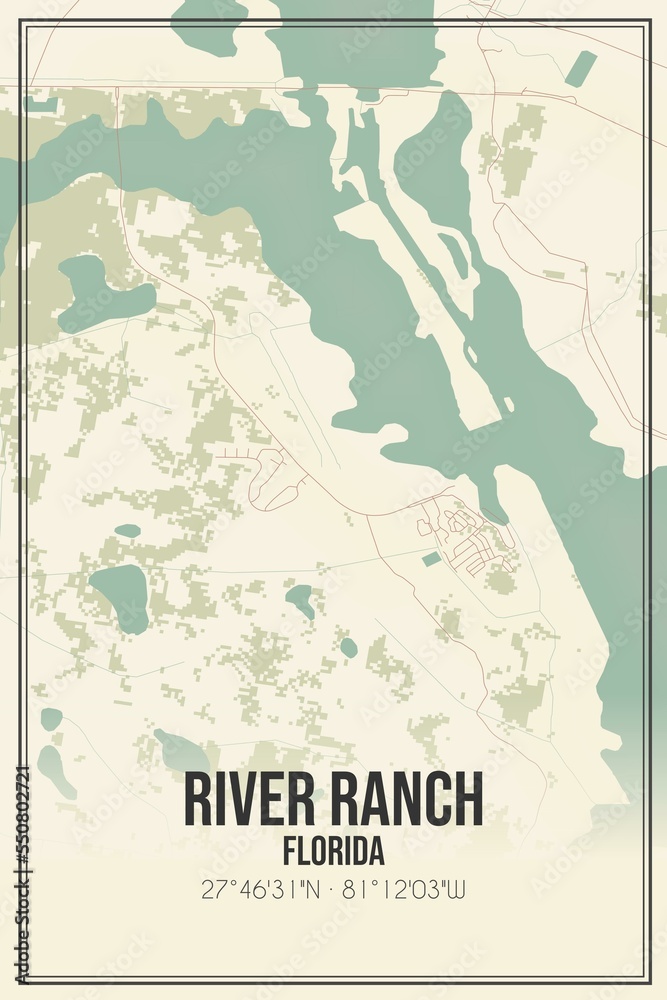 Obraz premium Retro US city map of River Ranch, Florida. Vintage street map.