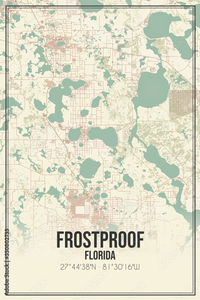 Fototapeta premium Retro US city map of Frostproof, Florida. Vintage street map.