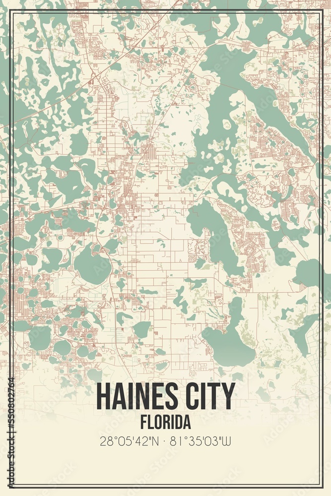 Retro US city map of Haines City, Florida. Vintage street map. Stock ...