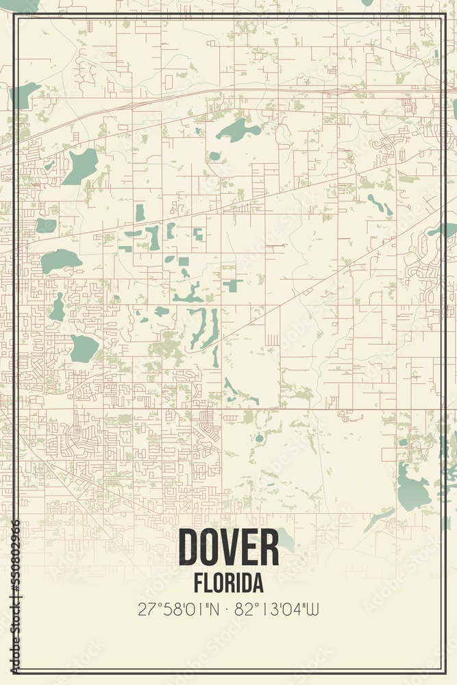Retro US city map of Dover, Florida. Vintage street map.