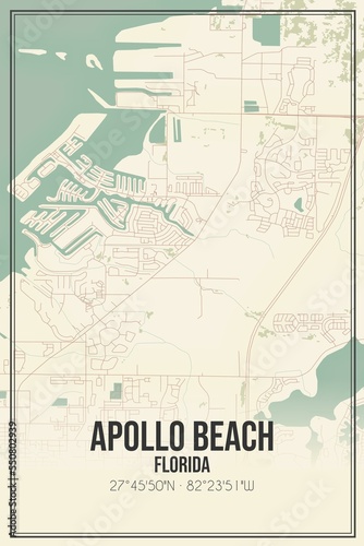 Obraz na płótnie Retro US city map of Apollo Beach, Florida. Vintage street map. w salonie