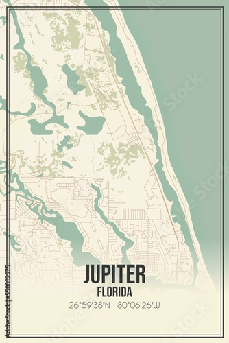 Retro US city map of Jupiter, Florida. Vintage street map. photo
